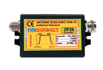Ivo ZP26-VY DVB-T2 zesilovač 16dB (5-12V) / 22-48.k / venkovní / O2+UFON+5G LTE