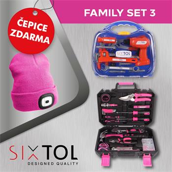 SET 3 Sada nářadí HOME PINK 88 + Dětské nářadí KIDS 12 + Čepice s čelovkou B-HAT, růžová SIXTOL